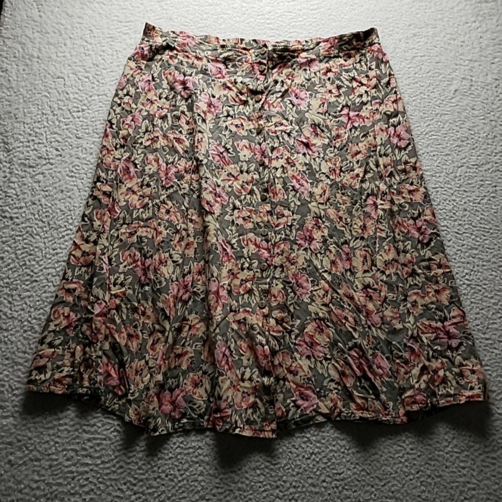 Sag Harbor Skirt Womens Plus 3X Multicolor Floral A-Line Midi Button Front Rayon